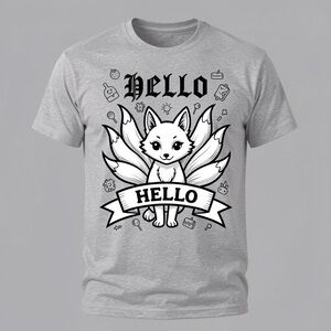 Gildan Gray Pet Tee with Black & White Fox Graphic